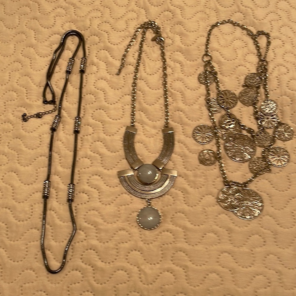 Set of Three Silver Tone Necklaces